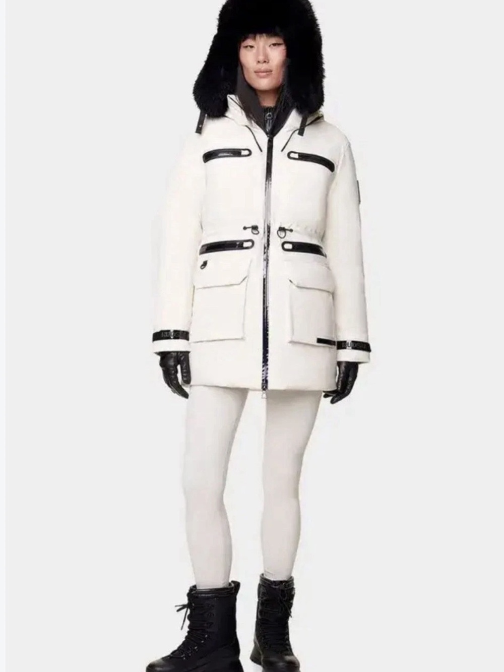 RUDSAK white Hooded Parka Coat with Black Trim - Women's Winter Jacket